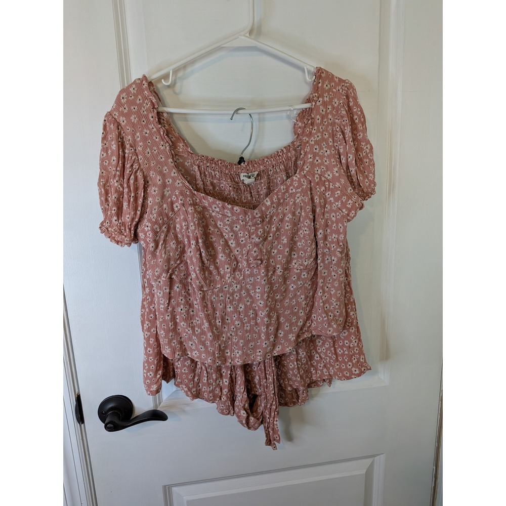 Wallflower Womens Pink Floral Two Piece Set‎ Top and Shorts Size L Boho Summer - Picture 7 of 8